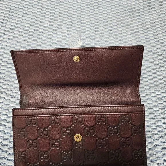 Gucci Guccissima Leather Maroon Brown Long Wallet with Gold Heart GG Design - Picture 4 of 7